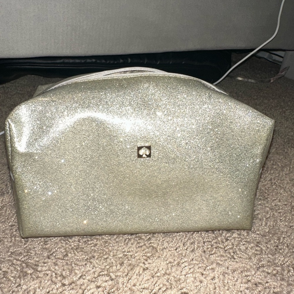SILVER Kate Spade Glitter makeup/traveling bag
